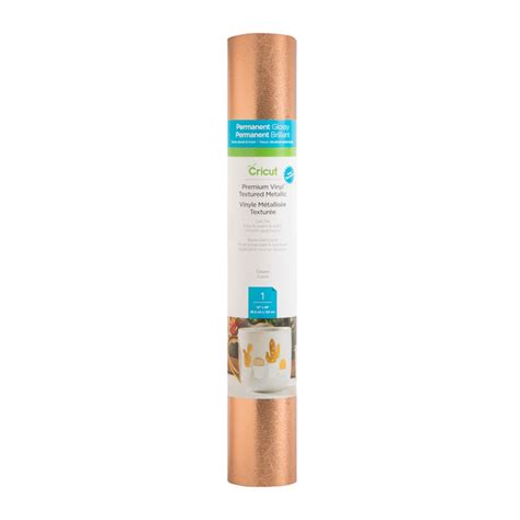 Cricut Premium Vinyl Permanent 30.5 cm x 122 cm (Textured Metallic Copper); Lies flat without tunneling or bubbling for a perfect cut; Easy to weed, effortless to apply for a light-changing effect; Ideal for indoor projects, from custom mugs and shower doors to decorative glassware and much more; Water-resistant adhesive